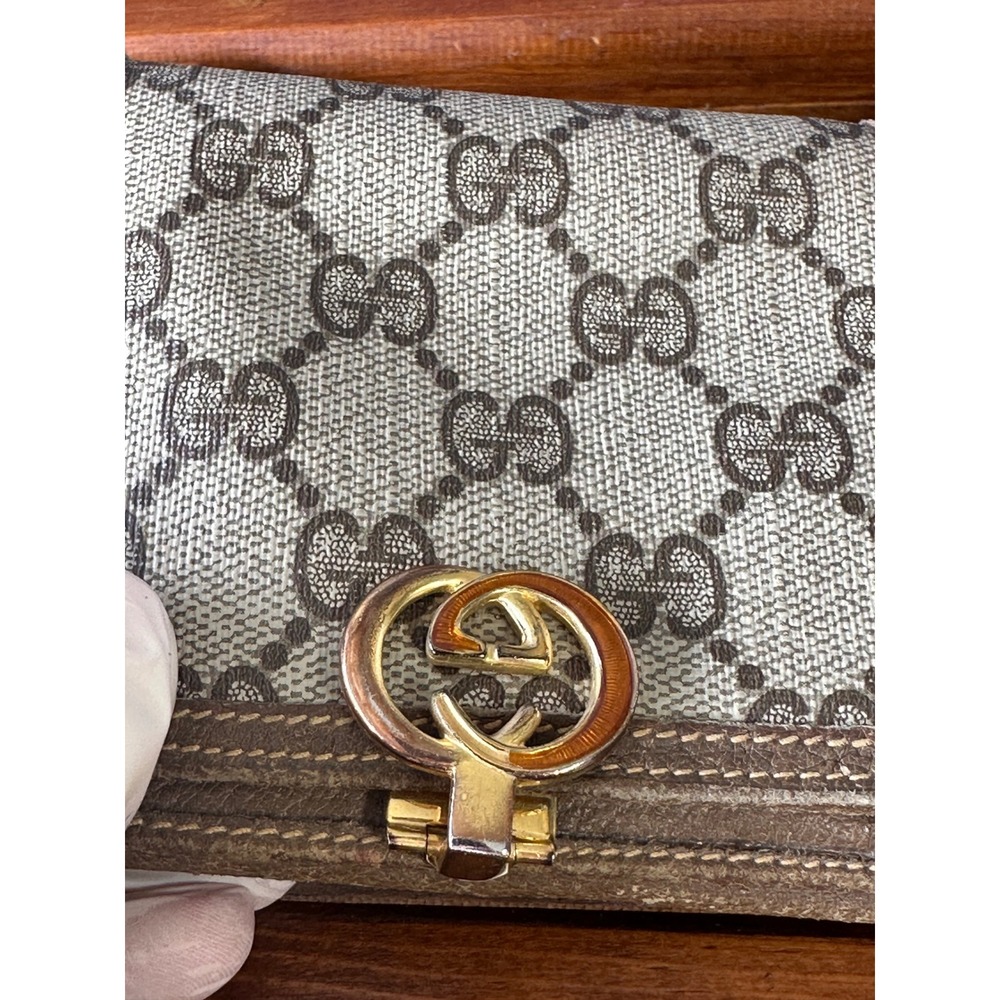 Vintage Gucci GG Supreme Monogram Bifold Wallet Brown Leather Interlocking G Log - Picture 15 of 16